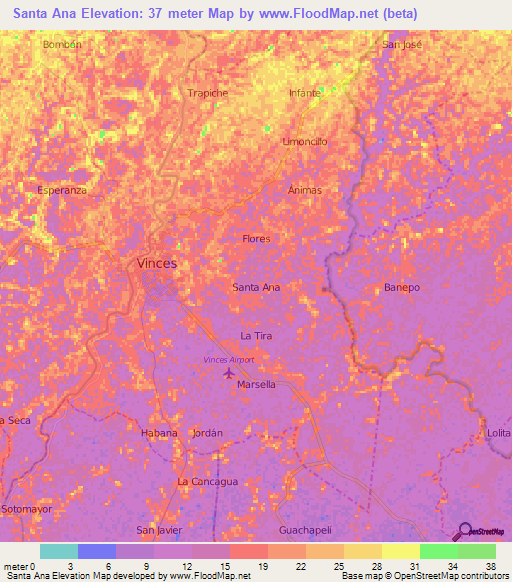 Santa Ana,Ecuador Elevation Map