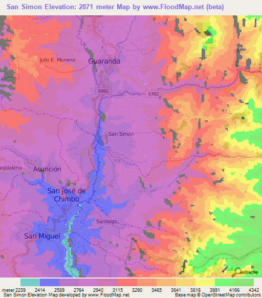 San Simon,Ecuador Elevation Map