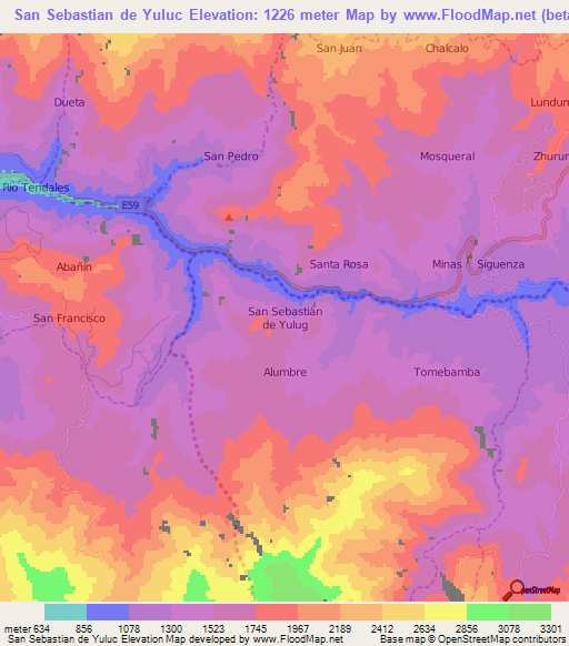 San Sebastian de Yuluc,Ecuador Elevation Map