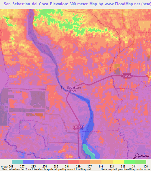 San Sebastian del Coca,Ecuador Elevation Map