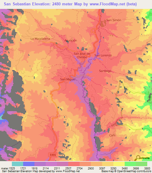 San Sebastian,Ecuador Elevation Map