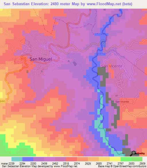 San Sebastian,Ecuador Elevation Map