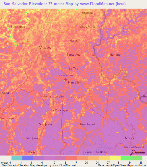 San Salvador,Ecuador Elevation Map