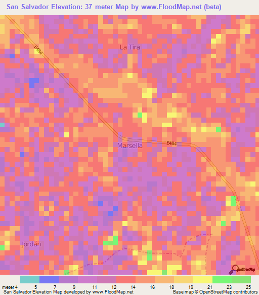 San Salvador,Ecuador Elevation Map