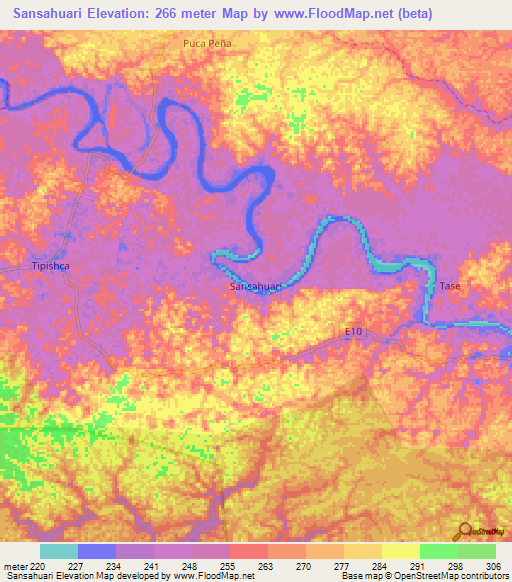 Sansahuari,Ecuador Elevation Map