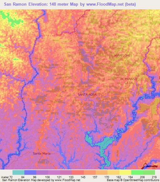 San Ramon,Ecuador Elevation Map