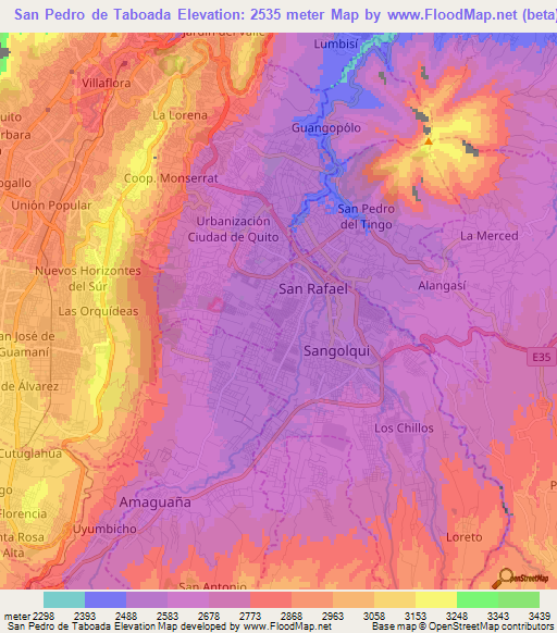 San Pedro de Taboada,Ecuador Elevation Map