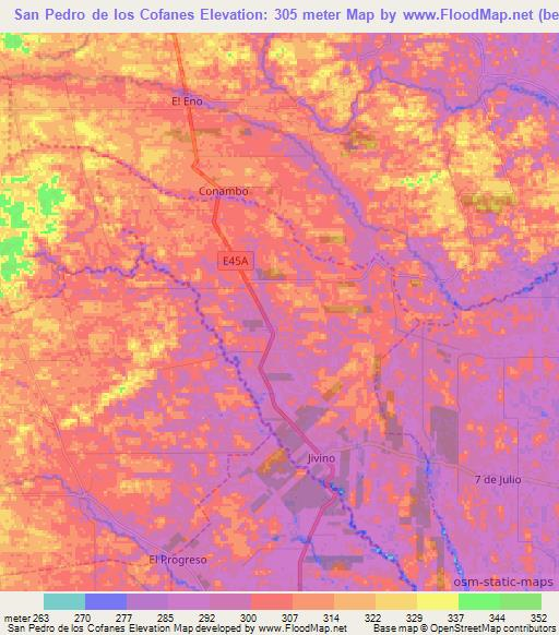 San Pedro de los Cofanes,Ecuador Elevation Map