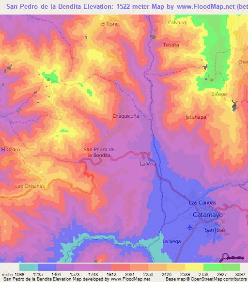 San Pedro de la Bendita,Ecuador Elevation Map