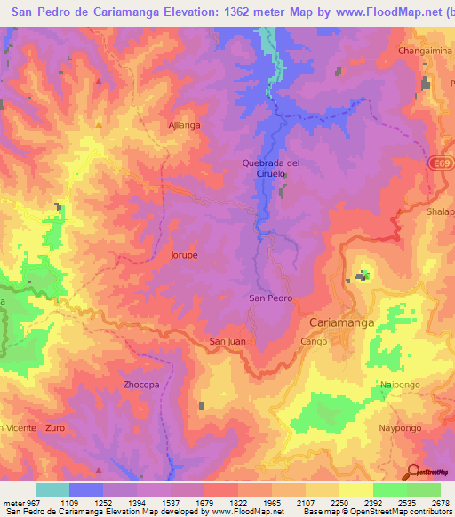 San Pedro de Cariamanga,Ecuador Elevation Map