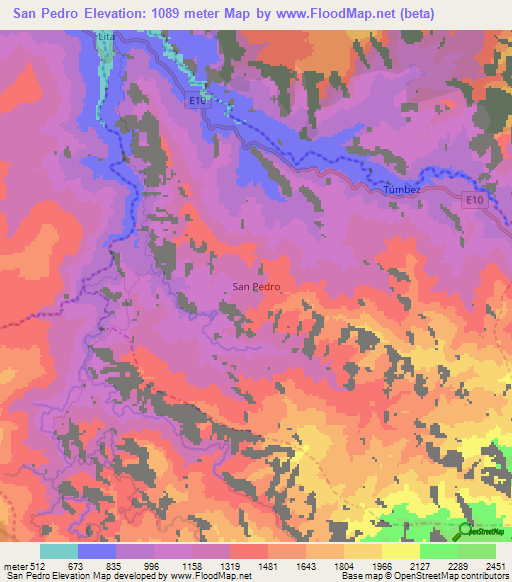 San Pedro,Ecuador Elevation Map