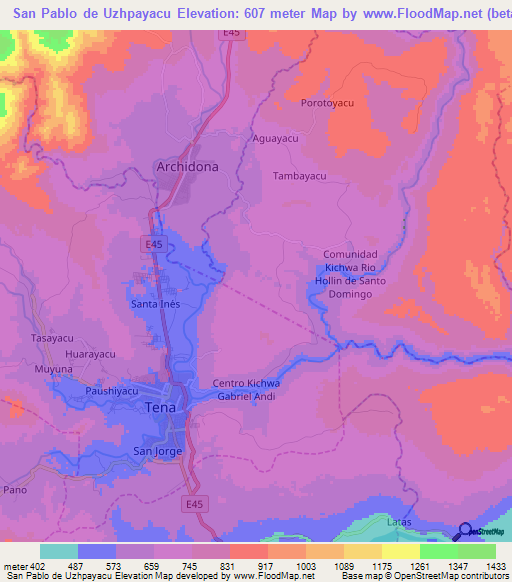 San Pablo de Uzhpayacu,Ecuador Elevation Map