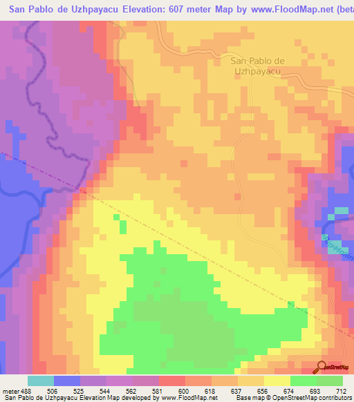 San Pablo de Uzhpayacu,Ecuador Elevation Map