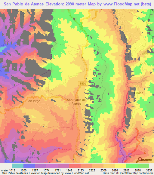 San Pablo de Atenas,Ecuador Elevation Map