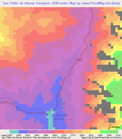 San Pablo de Atenas,Ecuador Elevation Map