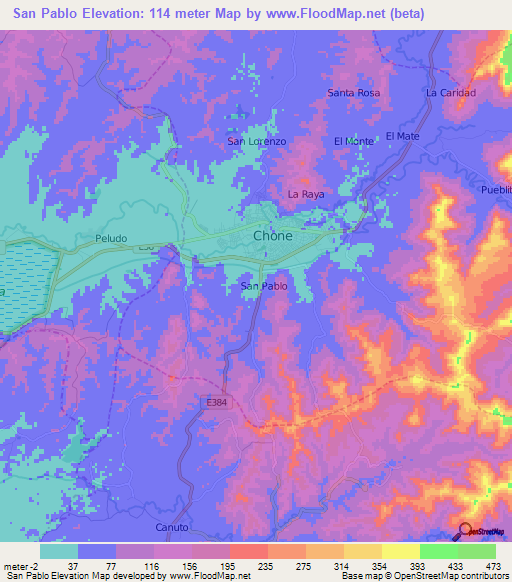 San Pablo,Ecuador Elevation Map