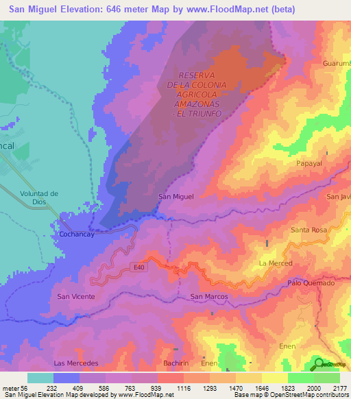 San Miguel,Ecuador Elevation Map