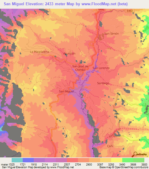 San Miguel,Ecuador Elevation Map