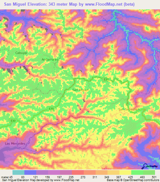 San Miguel,Ecuador Elevation Map