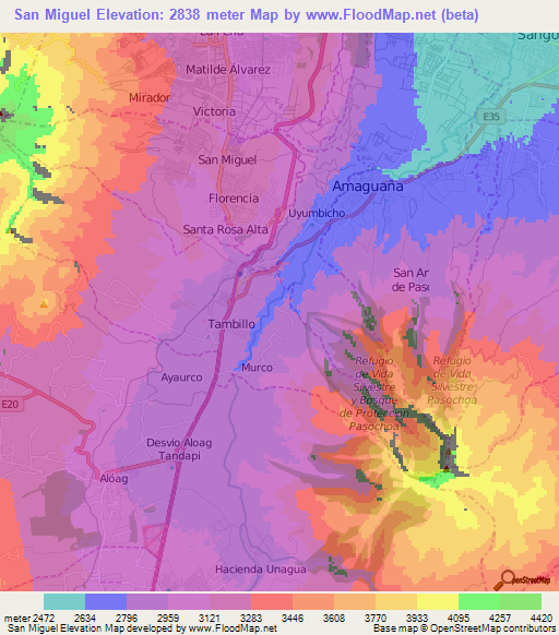 San Miguel,Ecuador Elevation Map