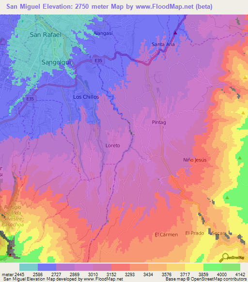 San Miguel,Ecuador Elevation Map