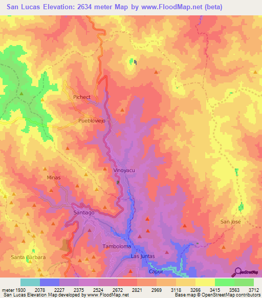 San Lucas,Ecuador Elevation Map