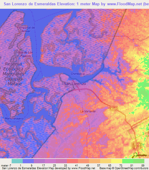 San Lorenzo de Esmeraldas,Ecuador Elevation Map