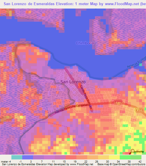 San Lorenzo de Esmeraldas,Ecuador Elevation Map