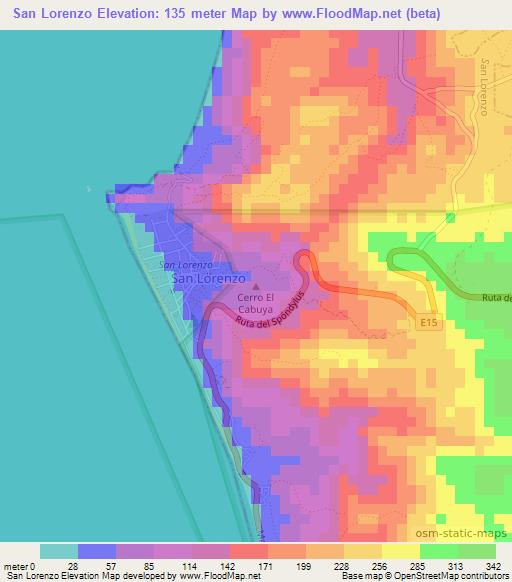 San Lorenzo,Ecuador Elevation Map