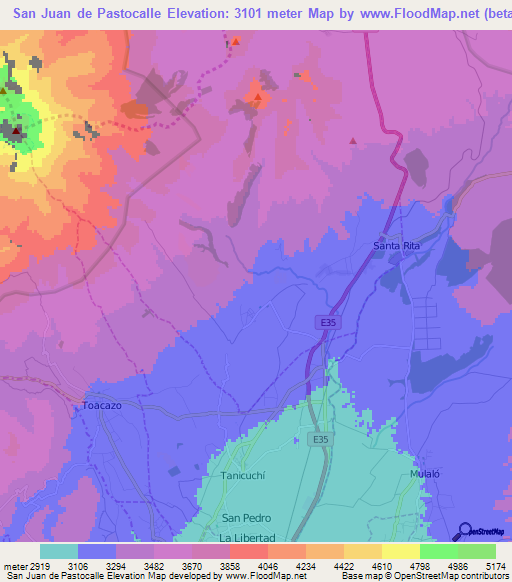 San Juan de Pastocalle,Ecuador Elevation Map