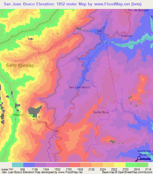 San Juan Bosco,Ecuador Elevation Map