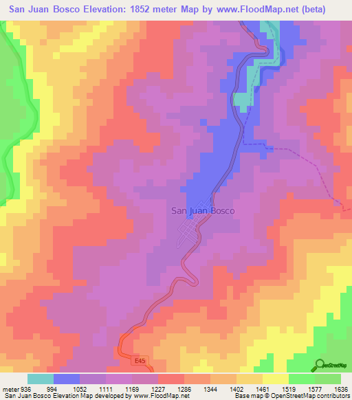 San Juan Bosco,Ecuador Elevation Map