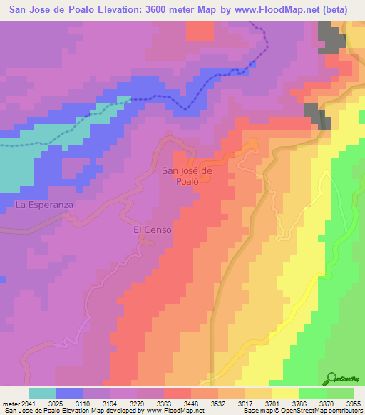 San Jose de Poalo,Ecuador Elevation Map