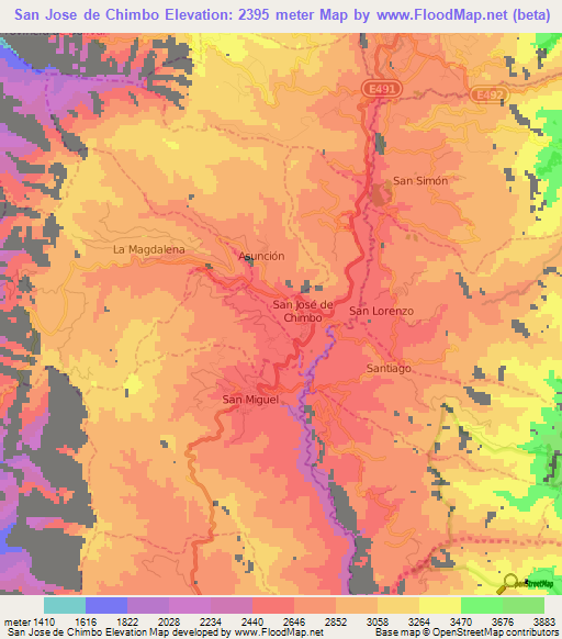 San Jose de Chimbo,Ecuador Elevation Map