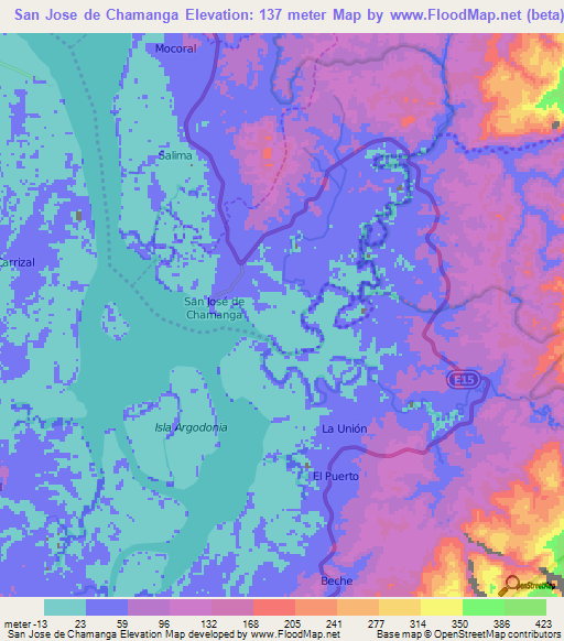 San Jose de Chamanga,Ecuador Elevation Map