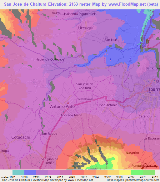 San Jose de Chaltura,Ecuador Elevation Map