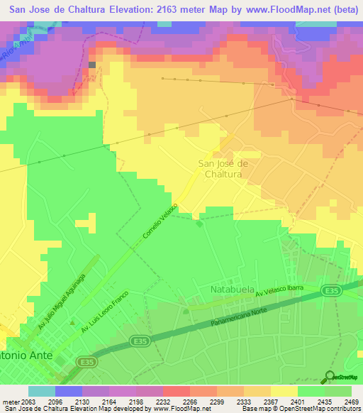 San Jose de Chaltura,Ecuador Elevation Map