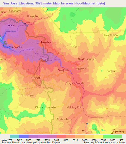 San Jose,Ecuador Elevation Map