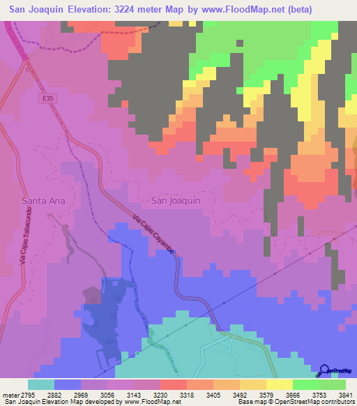 San Joaquin,Ecuador Elevation Map