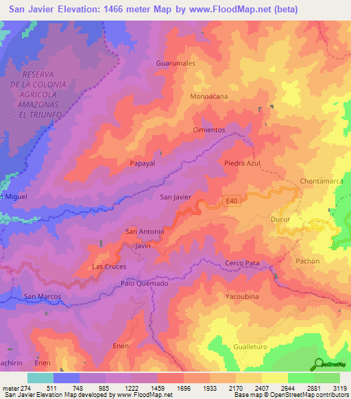 San Javier,Ecuador Elevation Map