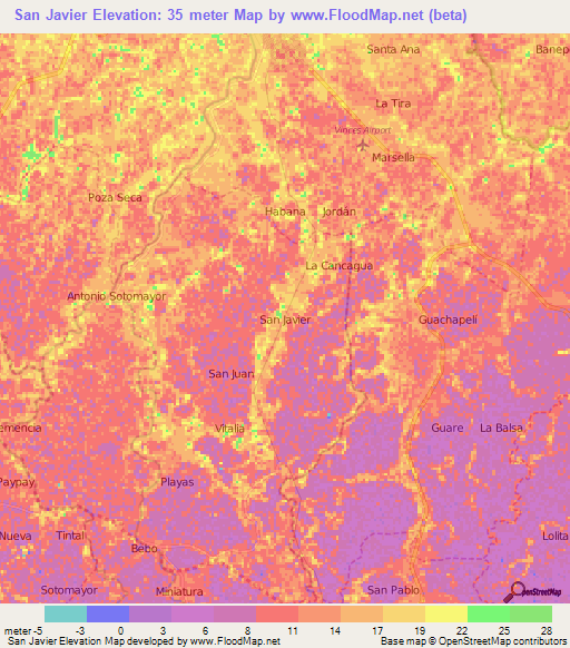 San Javier,Ecuador Elevation Map