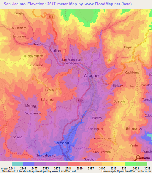 San Jacinto,Ecuador Elevation Map