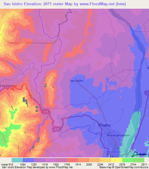 San Isidro,Ecuador Elevation Map