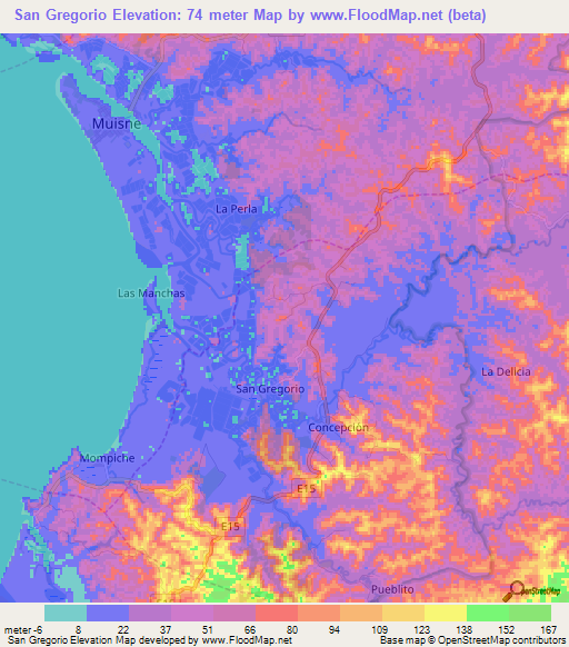 San Gregorio,Ecuador Elevation Map