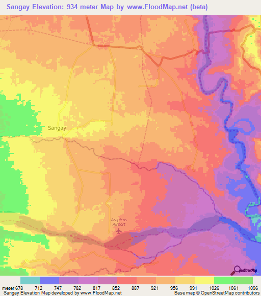 Sangay,Ecuador Elevation Map