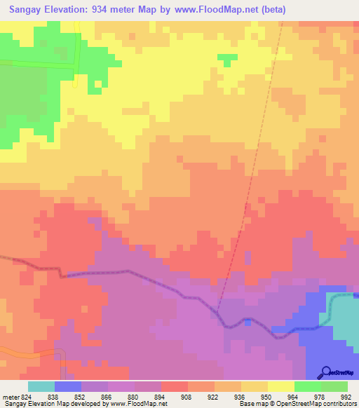 Sangay,Ecuador Elevation Map