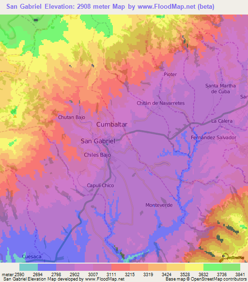 San Gabriel,Ecuador Elevation Map