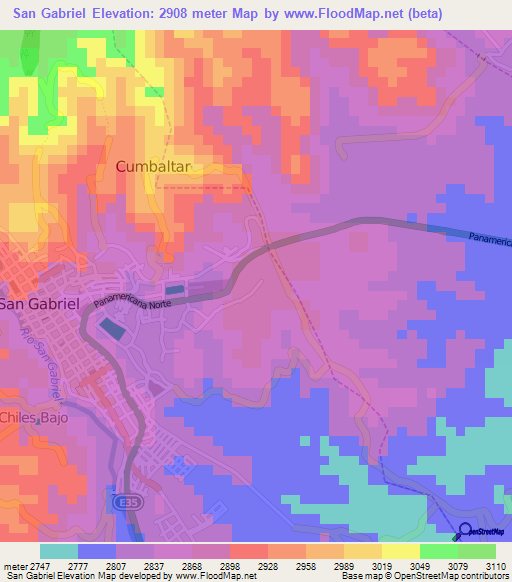 San Gabriel,Ecuador Elevation Map