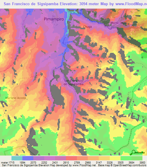 San Francisco de Sigsipamba,Ecuador Elevation Map