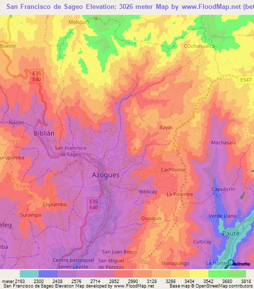 San Francisco de Sageo,Ecuador Elevation Map